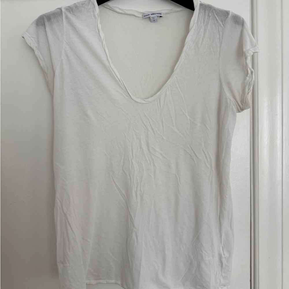 James Perse White Deep V-Neck Short Sleeve Tee